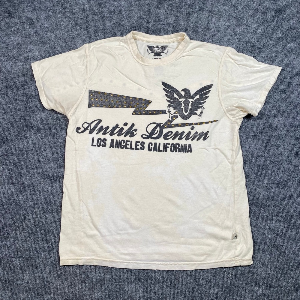 Antik Denim Mens Studded Eagle Graphic T-Shirt Stained Medium Los Angeles CA